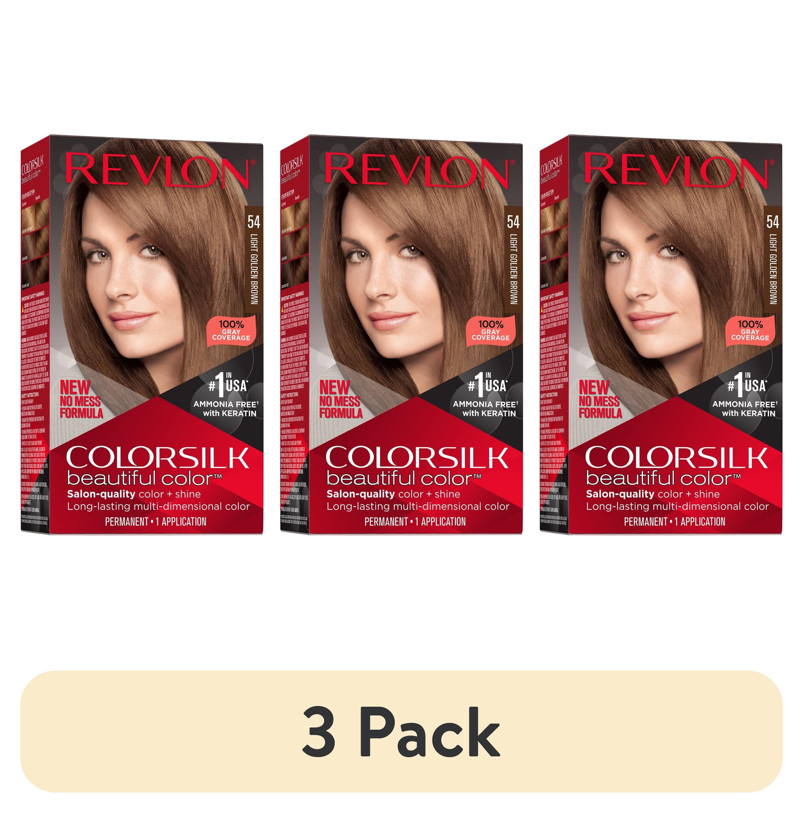 (3 pack) Revlon ColorSilk Permanent Hair Color, Bond Repair Complex, 54 Light Golden Brown, 1 pack  (图1)