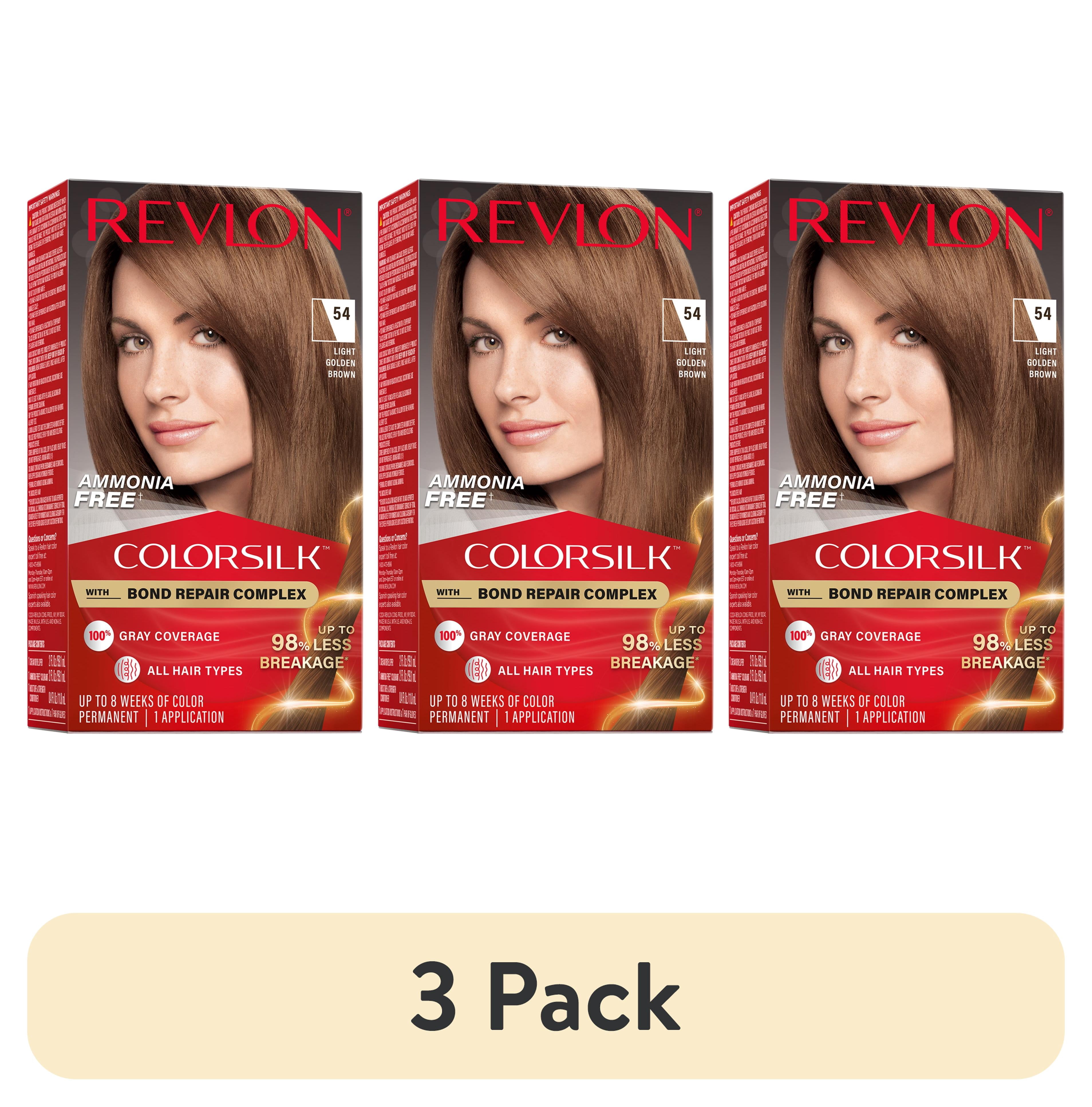 (3 pack) Revlon ColorSilk Permanent Hair Color, Bond Repair Complex, 54 Light Golden Brown, 1 pack