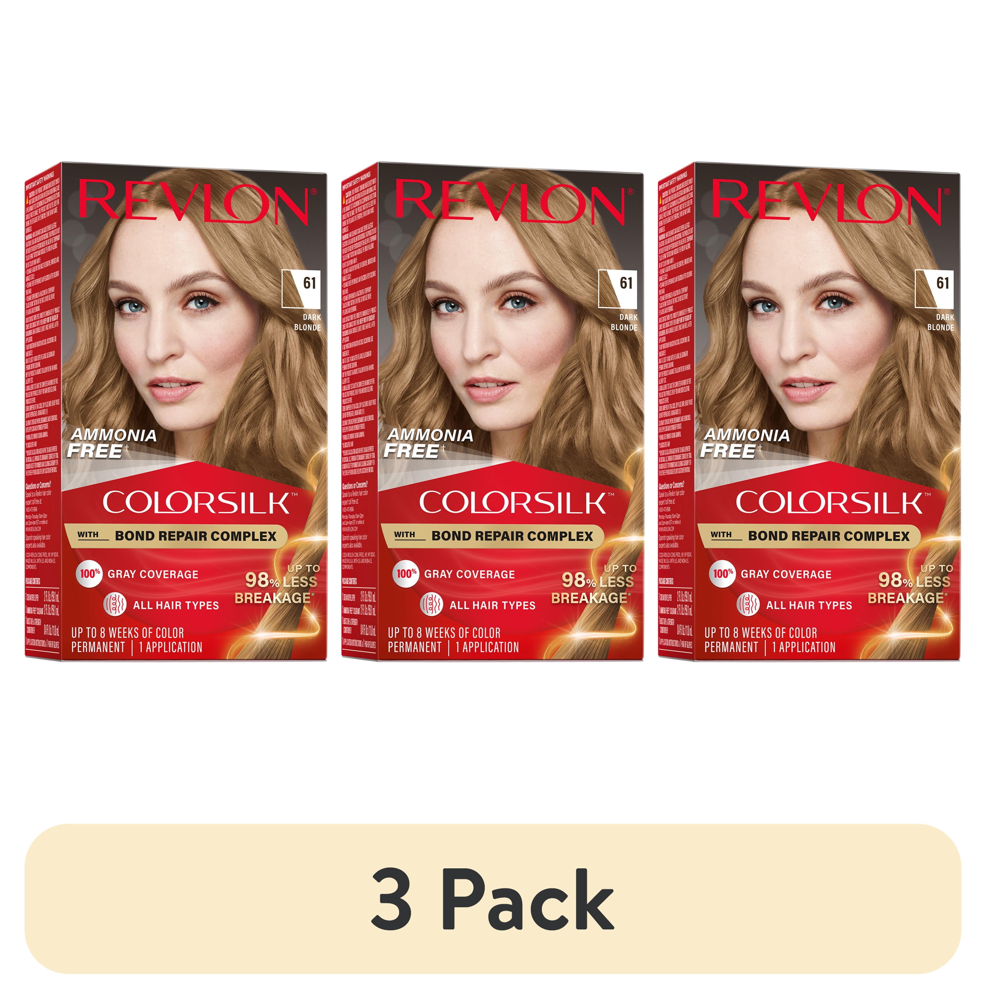 (3 pack) Revlon ColorSilk Permanent Hair Color, Bond Repair Complex, 61 Dark Blonde, 1 pack