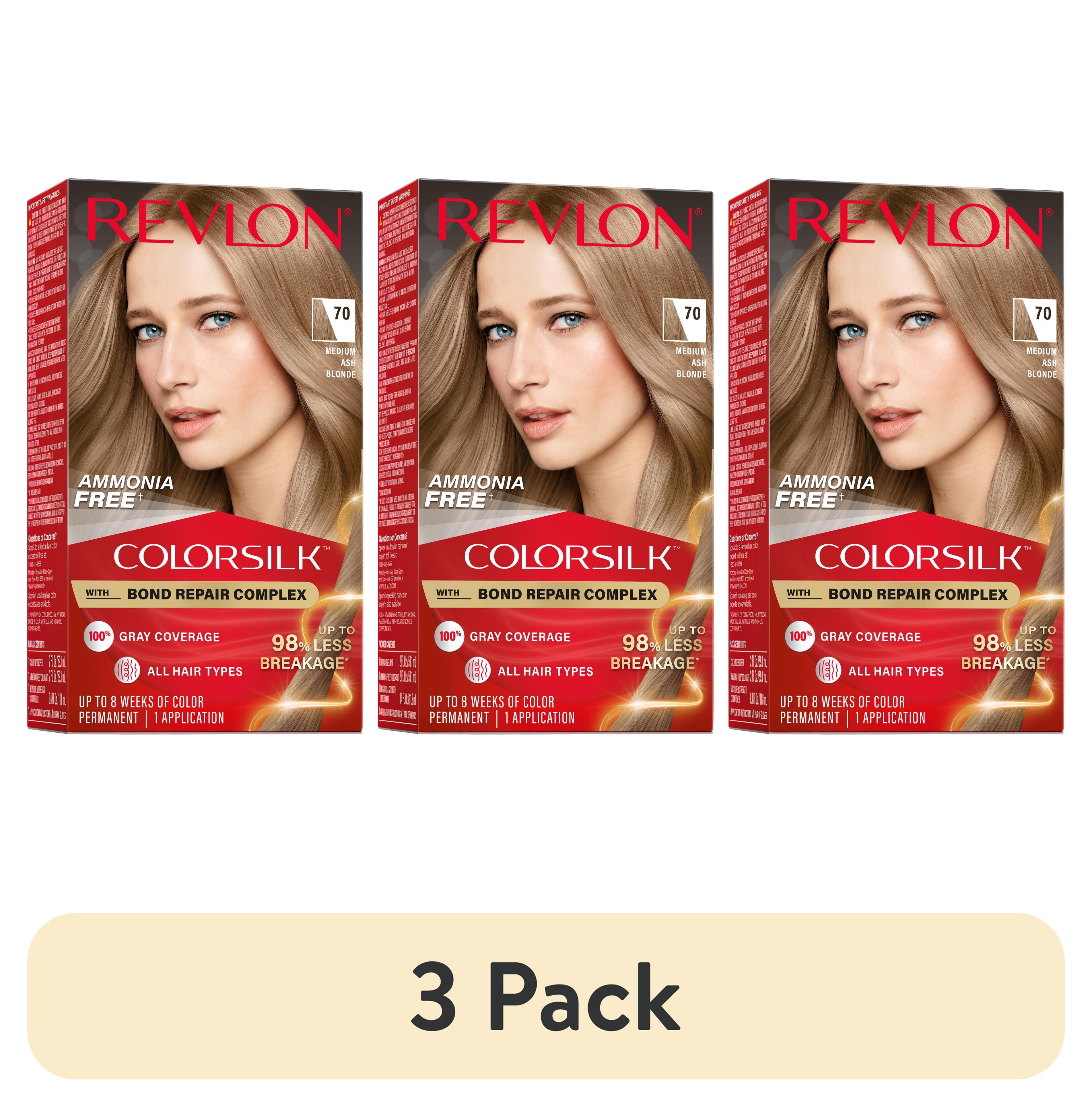 (3 pack) Revlon ColorSilk Permanent Hair Color, Bond Repair Complex, 70 Medium Ash Blonde, 1 pack