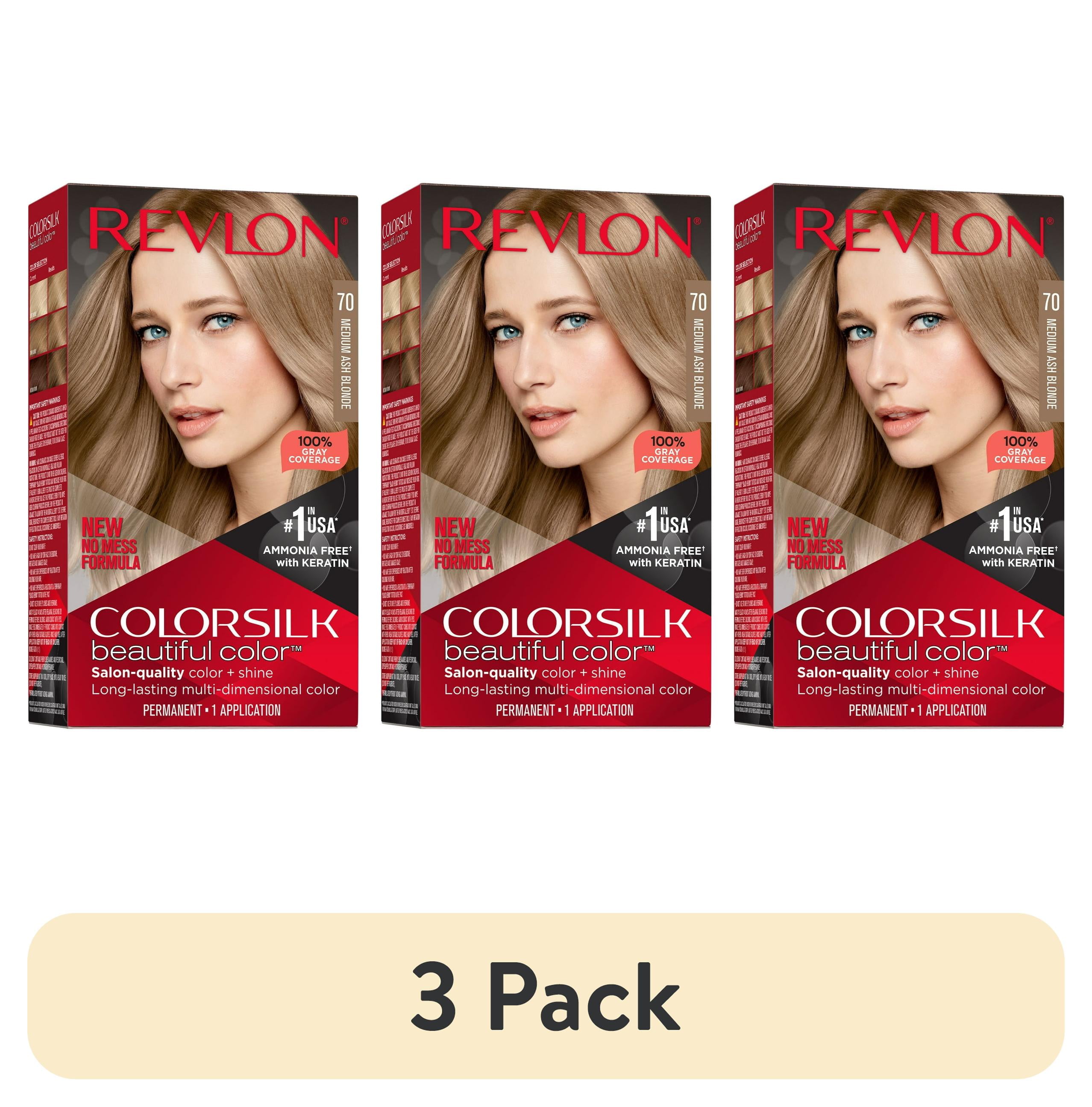 (3 pack) Revlon ColorSilk Permanent Hair Color, Bond Repair Complex, 70 Medium Ash Blonde, 1 pack  (图1)