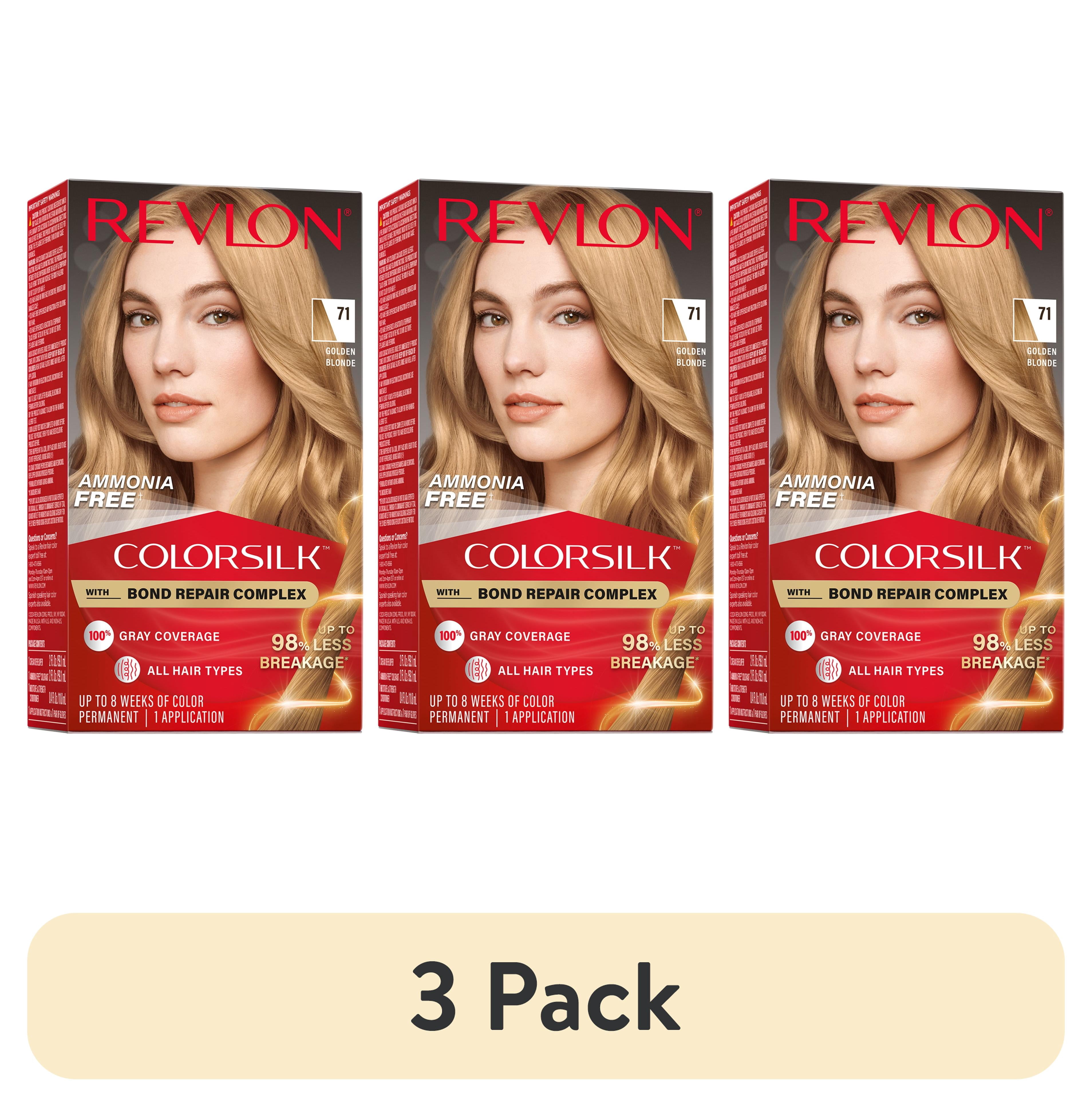 (3 pack) Revlon ColorSilk Permanent Hair Color, Bond Repair Complex, 71 Golden Blonde, 1 pack