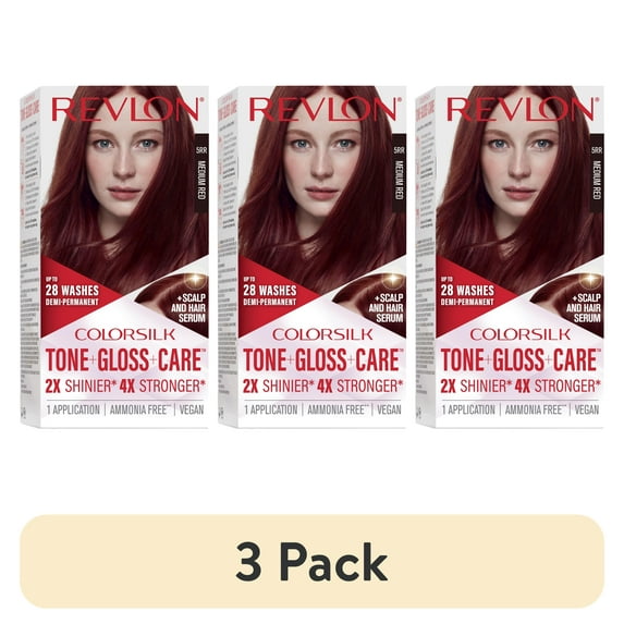 (3 pack) Revlon ColorSilk Tone + Gloss + Care Demi-Permanent Hair Color, 5RR Medium Red, 4.5 fl oz