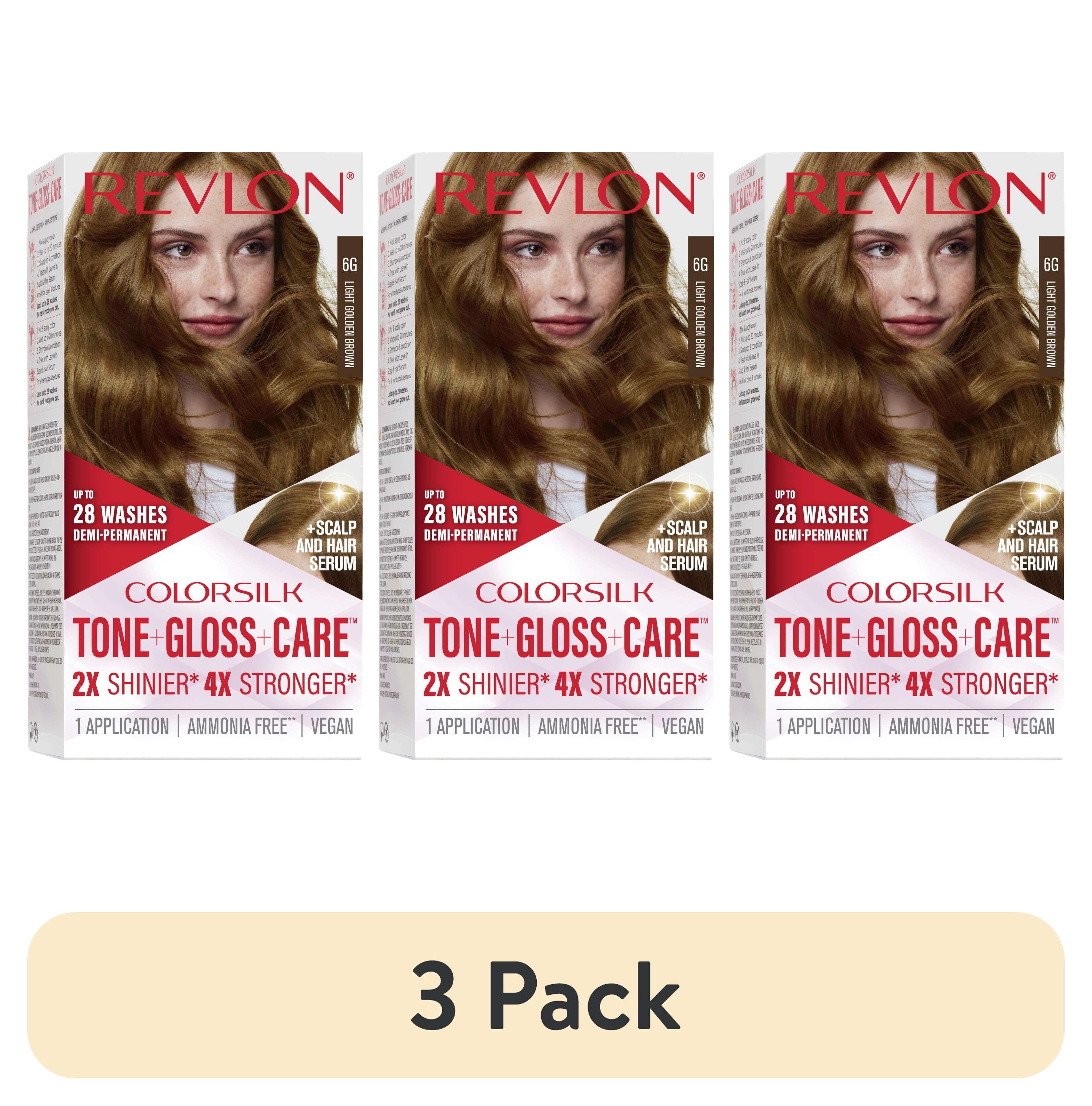 (3 pack) Revlon ColorSilk Tone + Gloss + Care Demi-Permanent Hair Color, 6G Light Golden Brown, 4.5 fl oz