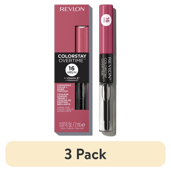 (3 pack) Revlon ColorStay Overtime Longwearing Gloss Lipstick with Vitamin E, 005 Infinite Raspberry, 0.07 fl oz
