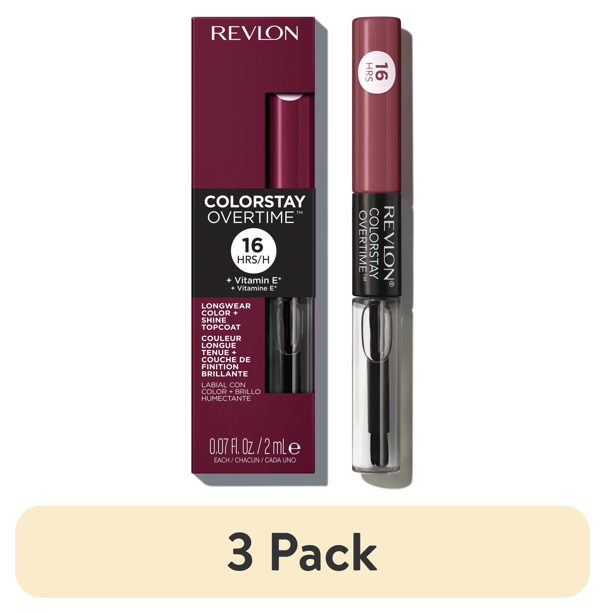(3 pack) Revlon ColorStay Overtime Longwearing Gloss Lipstick with Vitamin E, 270 Relentless Raisin, 0.07 fl oz
