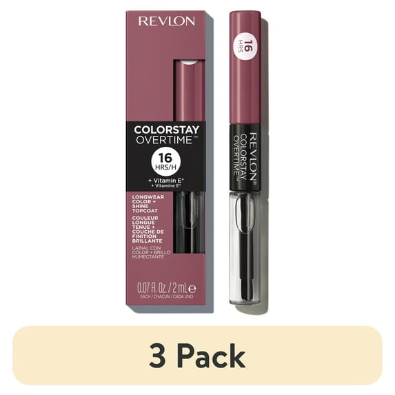 (3 pack) Revlon ColorStay Overtime Longwearing Gloss Lipstick with Vitamin E, 370 Everlasting Rum, 0.07 fl oz