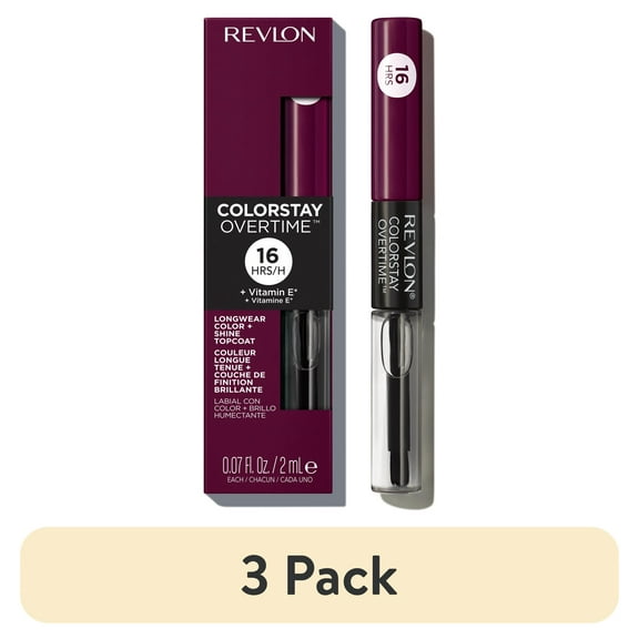(3 pack) Revlon ColorStay Overtime Longwearing Gloss Lipstick with Vitamin E, 500 Limitless Black Cherry, 0.07 fl oz
