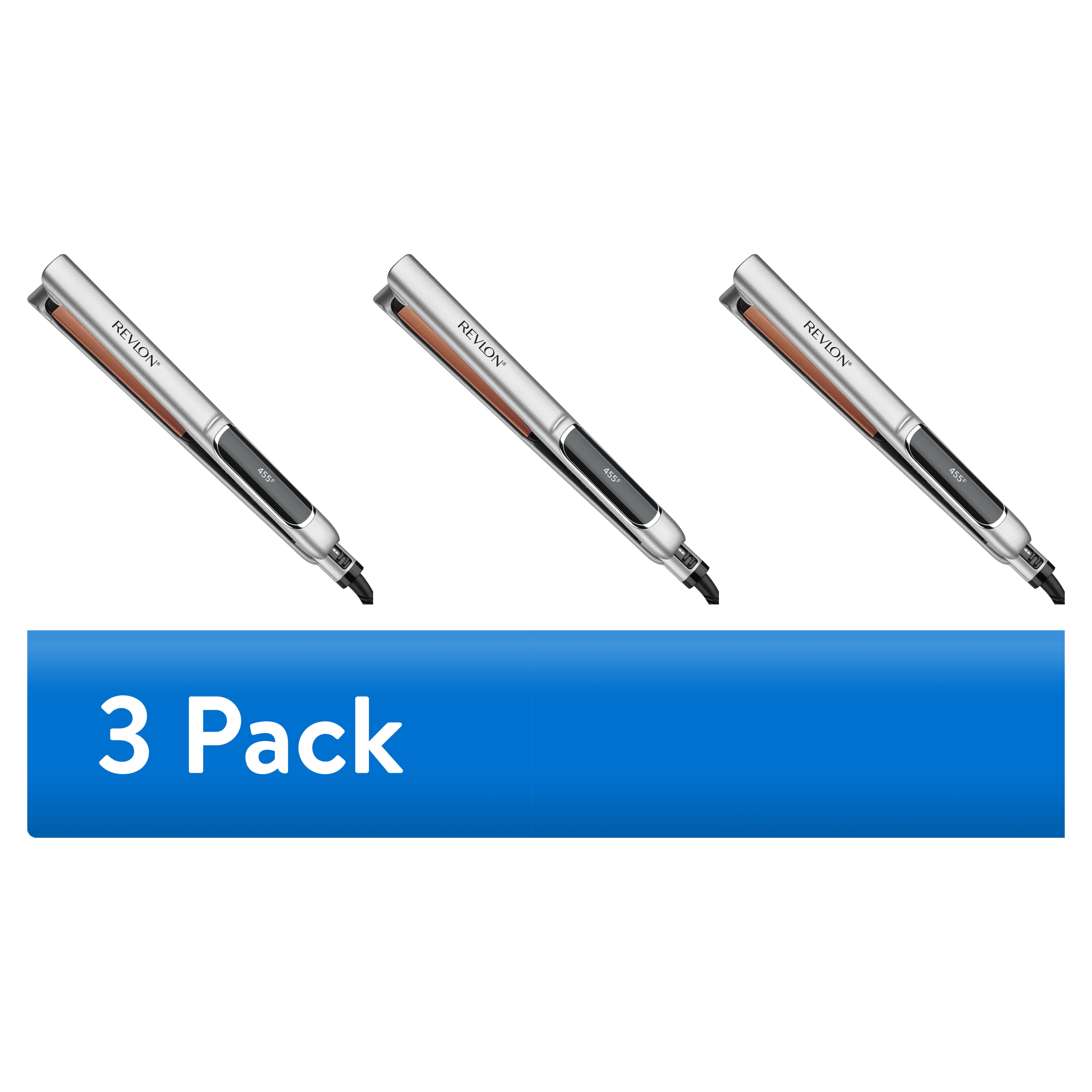 (3 pack) Revlon Extra Long Copper + Ceramic Plates 1" Flat Iron, Silver