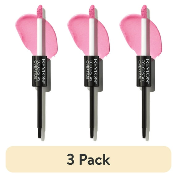 (3 pack) Revlon Liquid Lipstick with Clear Lip Gloss by Revlon, ColorStay Face Makeup, Overtime Lipcolor, Dual Ended with Vitamin E in Pink, 490 For Keeps Pink, 0.07 fl oz