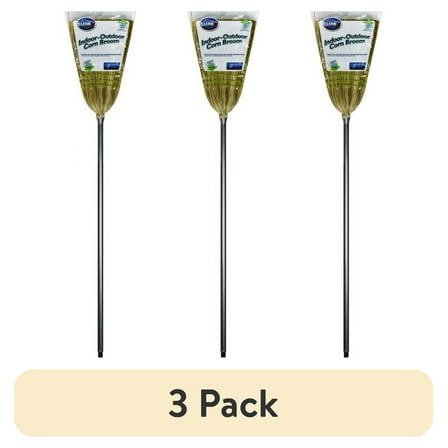 (3 pack) Reynera Indoor & Outdoor 11", Natural Fiber Corn Broom, Black Metal Handle, 1 Count