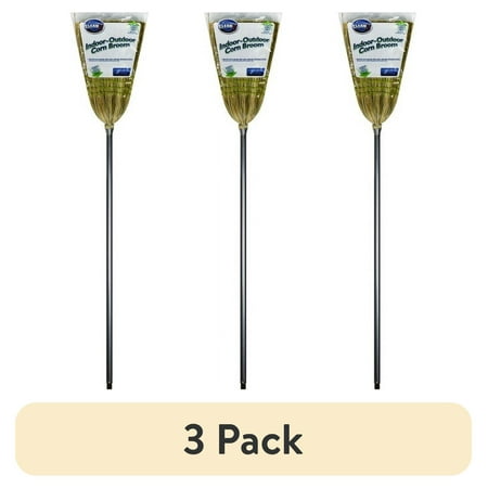 (3 pack) Reynera Indoor & Outdoor 11", Natural Fiber Corn Broom, Black Metal Handle, 1 Count