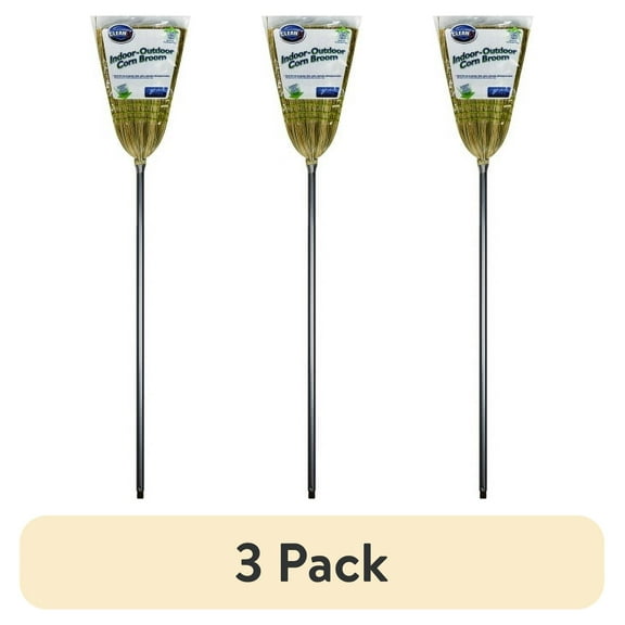 (3 pack) Reynera Indoor & Outdoor 11", Natural Fiber Corn Broom, Black Metal Handle, 1 Count
