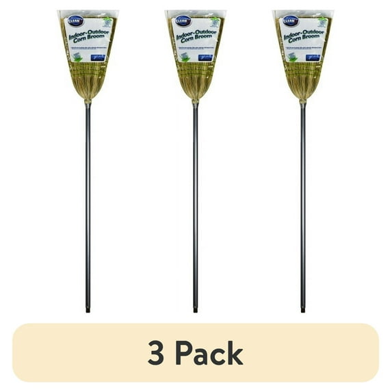(3 pack) Reynera Indoor & Outdoor 11", Natural Fiber Corn Broom, Black Metal Handle, 1 Count