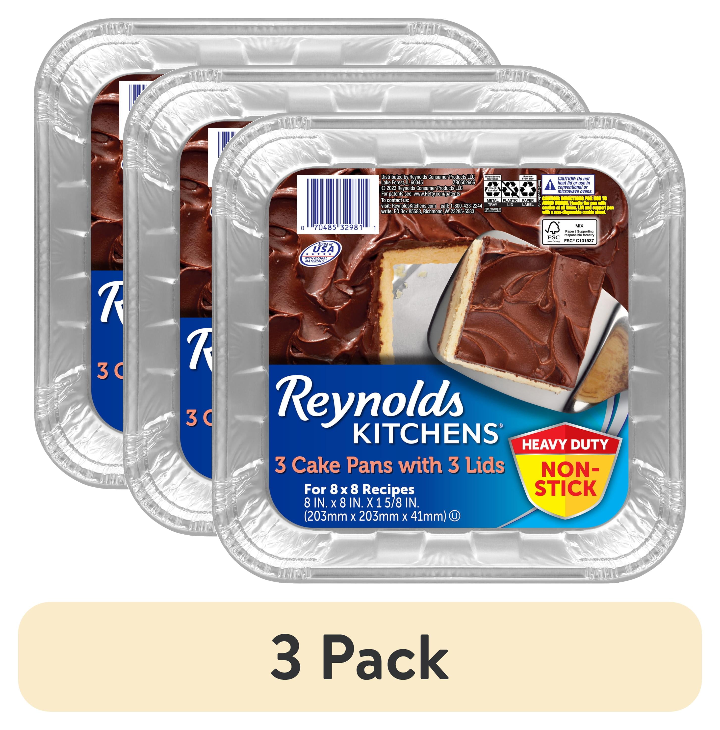 (3 pack) Reynolds Kitchens Aluminum Pans with Lids, Blue, 8x8 Inch, 3 Count