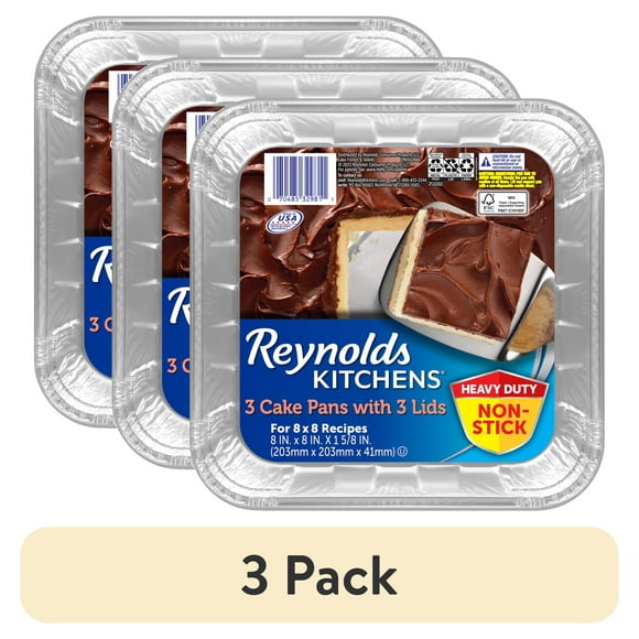 (3 pack) Reynolds Kitchens Aluminum Pans with Lids, Blue, 8x8 Inch, 3 Count