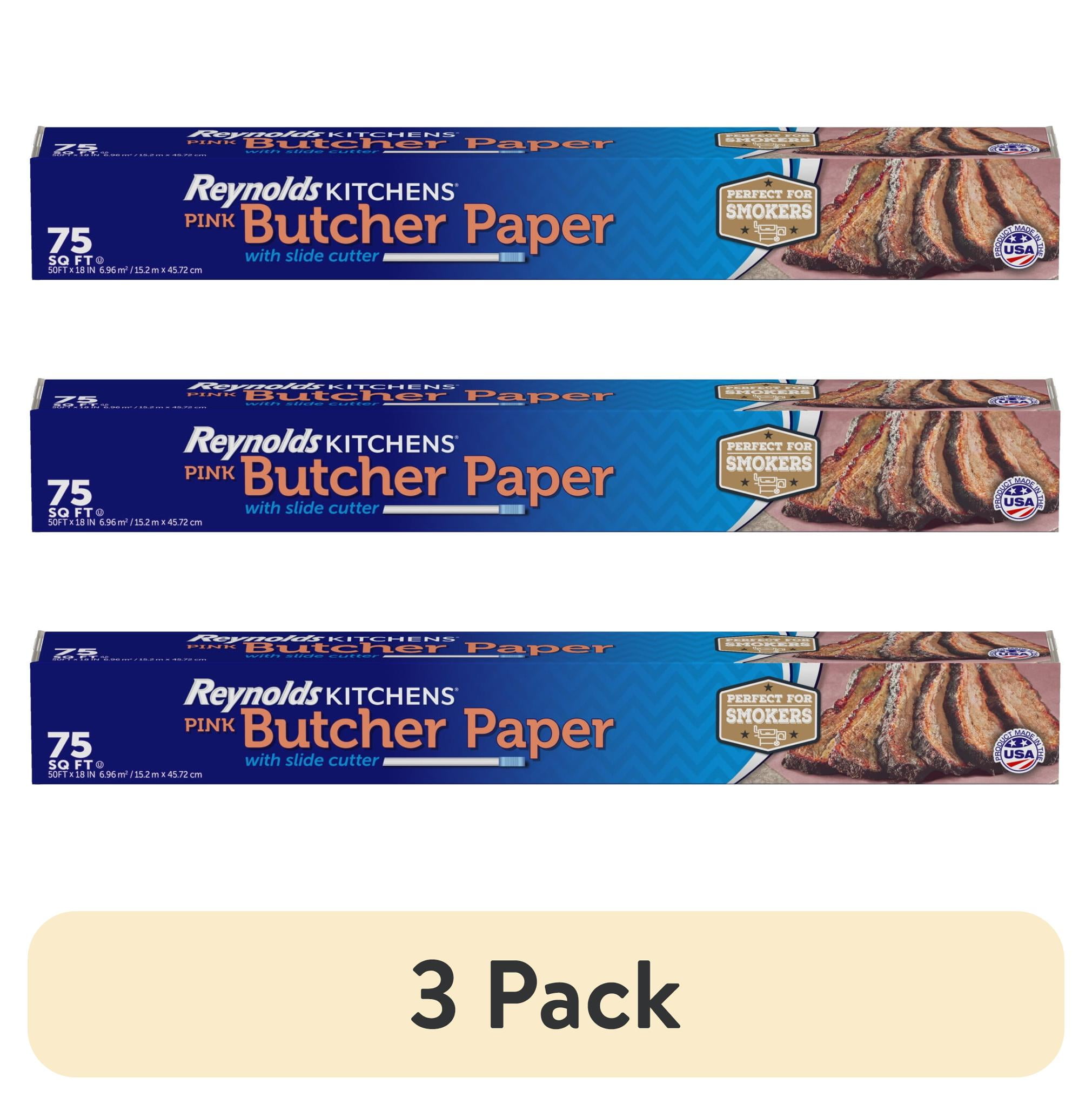 (3 pack) Reynolds Kitchens Butcher Paper for Smoking Meat with Slide Cutter, Pink, 75 square feet