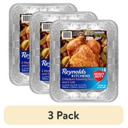 (3 pack) Reynolds Kitchens Heavy Duty Disposable Aluminum Roasting Pans with Lids, 11.75x9.25x2.5 in, 2 Count
