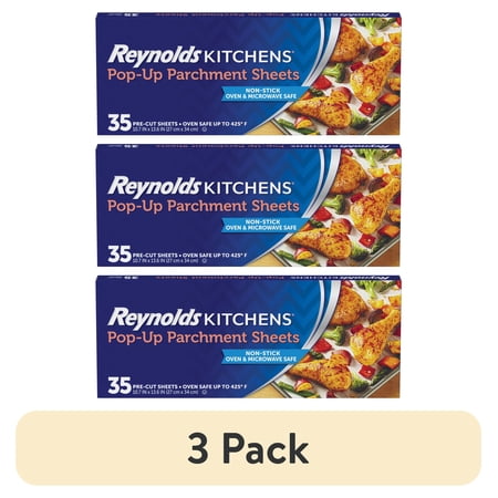 (3 pack) Reynolds Kitchens Pop-Up Parchment Paper Sheets, 10.75 in x 13.75 in, 35 Sheets