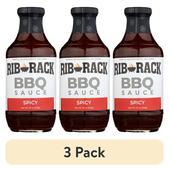 (3 pack) Rib Rack Barbecue Sauce, Hot Cayenne, 19 Oz