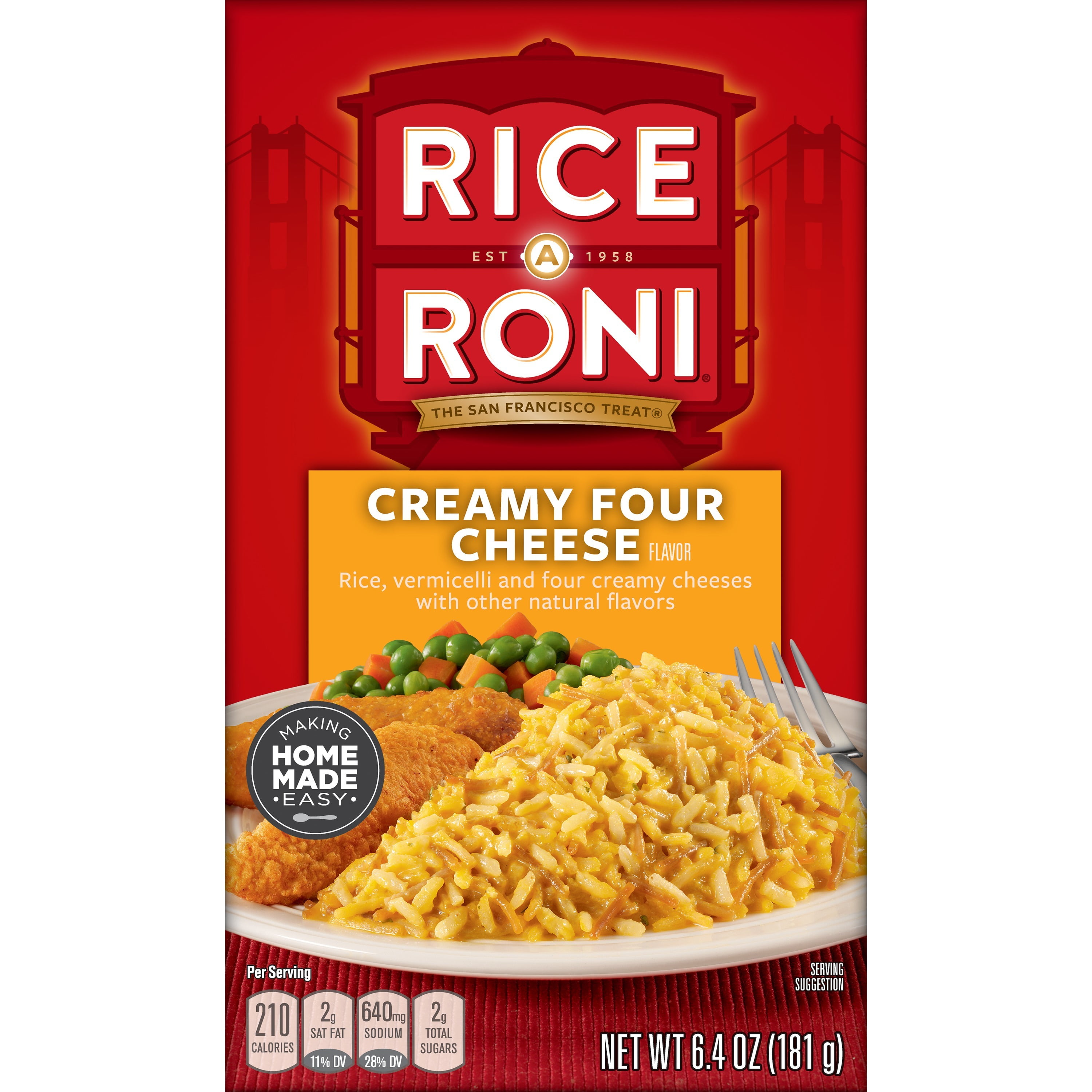 (3 pack) Rice-A-Roni Creamy Four Cheese Rice & Vermicelli Mix, 6.4 oz Cardboard Regular Box