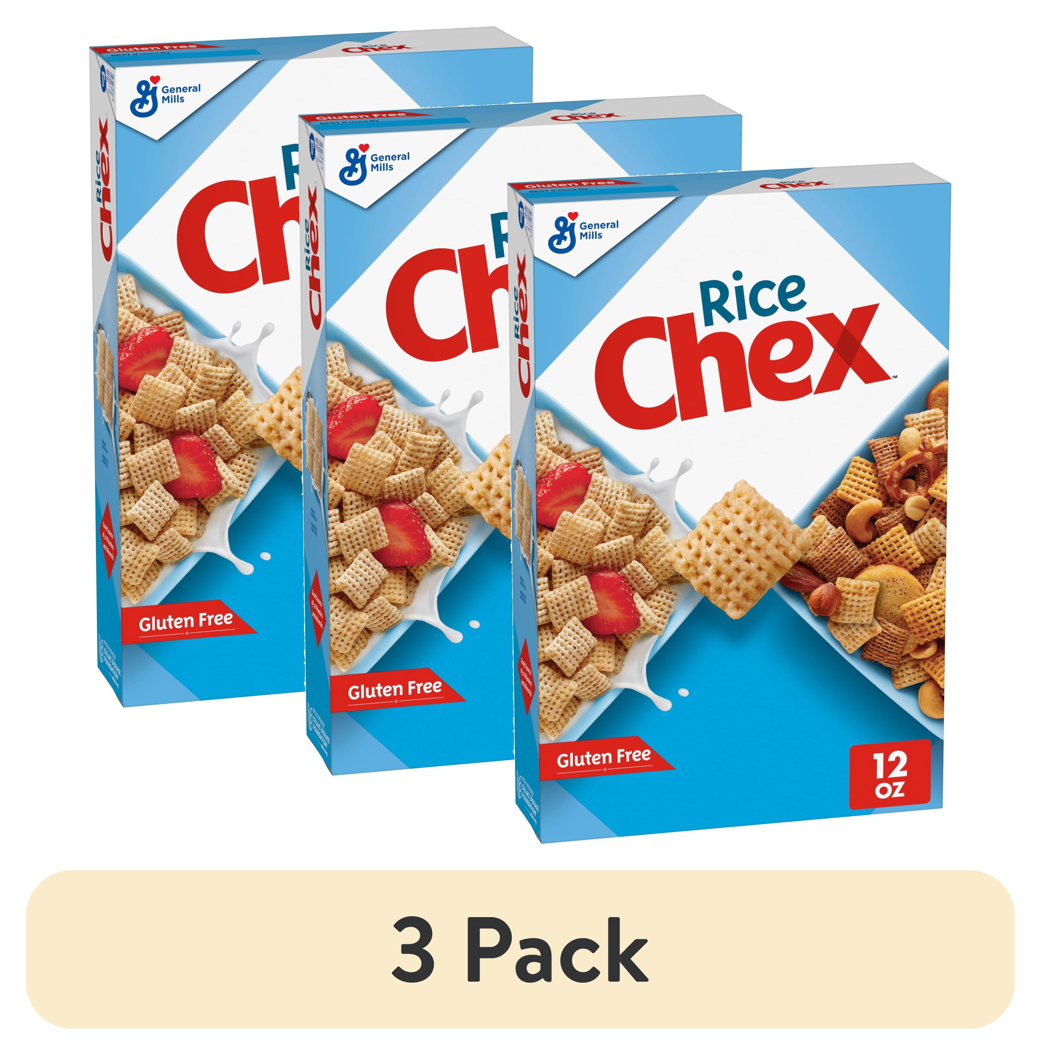 (3 pack) Rice Chex Gluten Free Breakfast Cereal, Homemade Chex Mix Ingredient, 12 oz