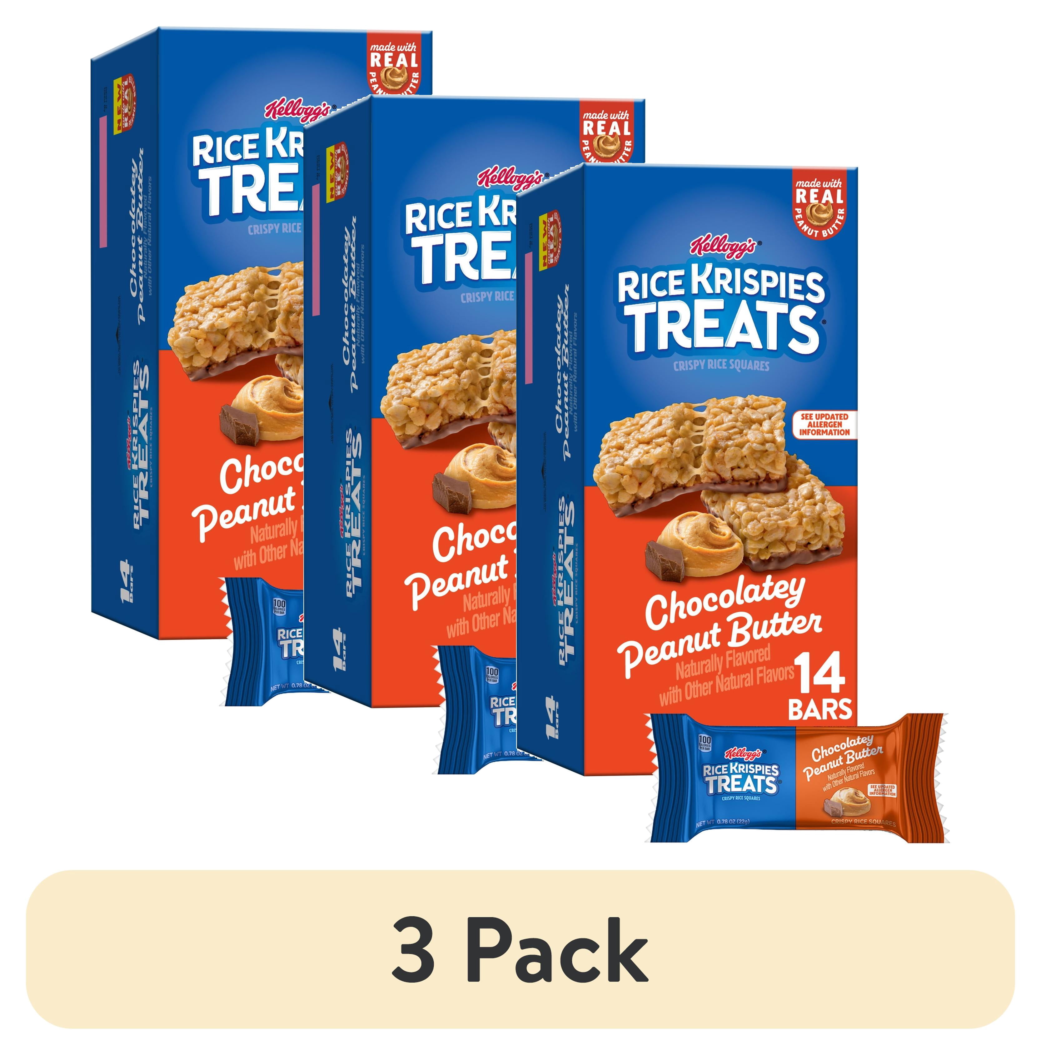 (3 pack) Rice Krispies Treats Chocolatey Peanut Butter Chewy Crispy Rice Squares, Kids Snacks, 10.8 oz, 14 Count
