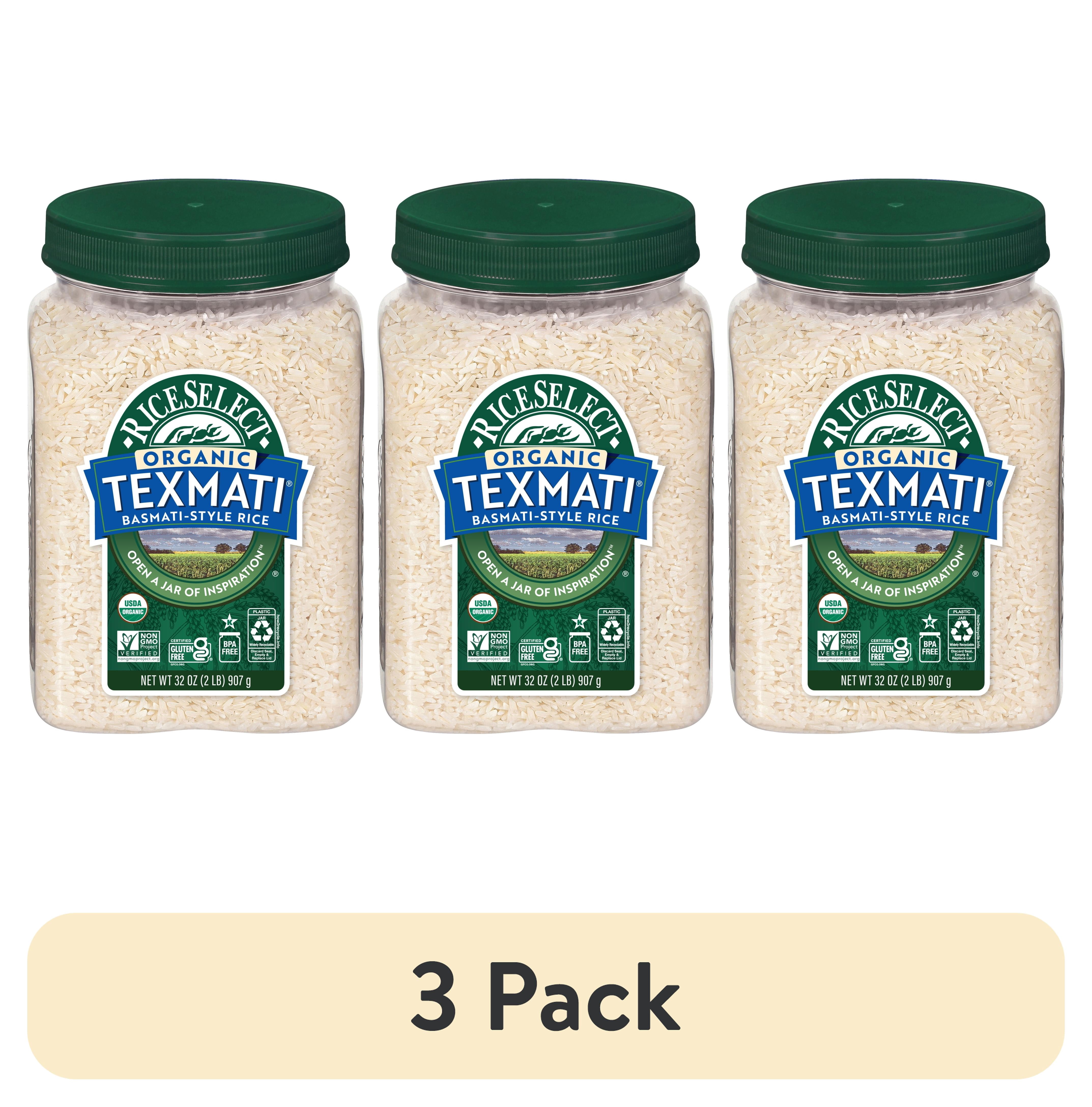 (3 pack) RiceSelect Organic Texmati White Rice, American-Style Basmati Rice, 2 lb Jar