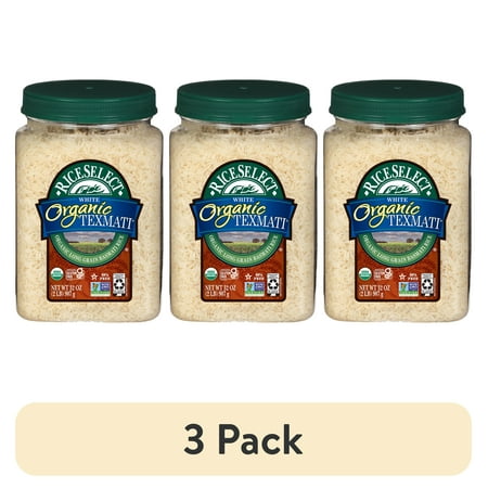 (3 pack) RiceSelect Organic Texmati White Rice, American-Style Basmati Rice, 2 lb Jar