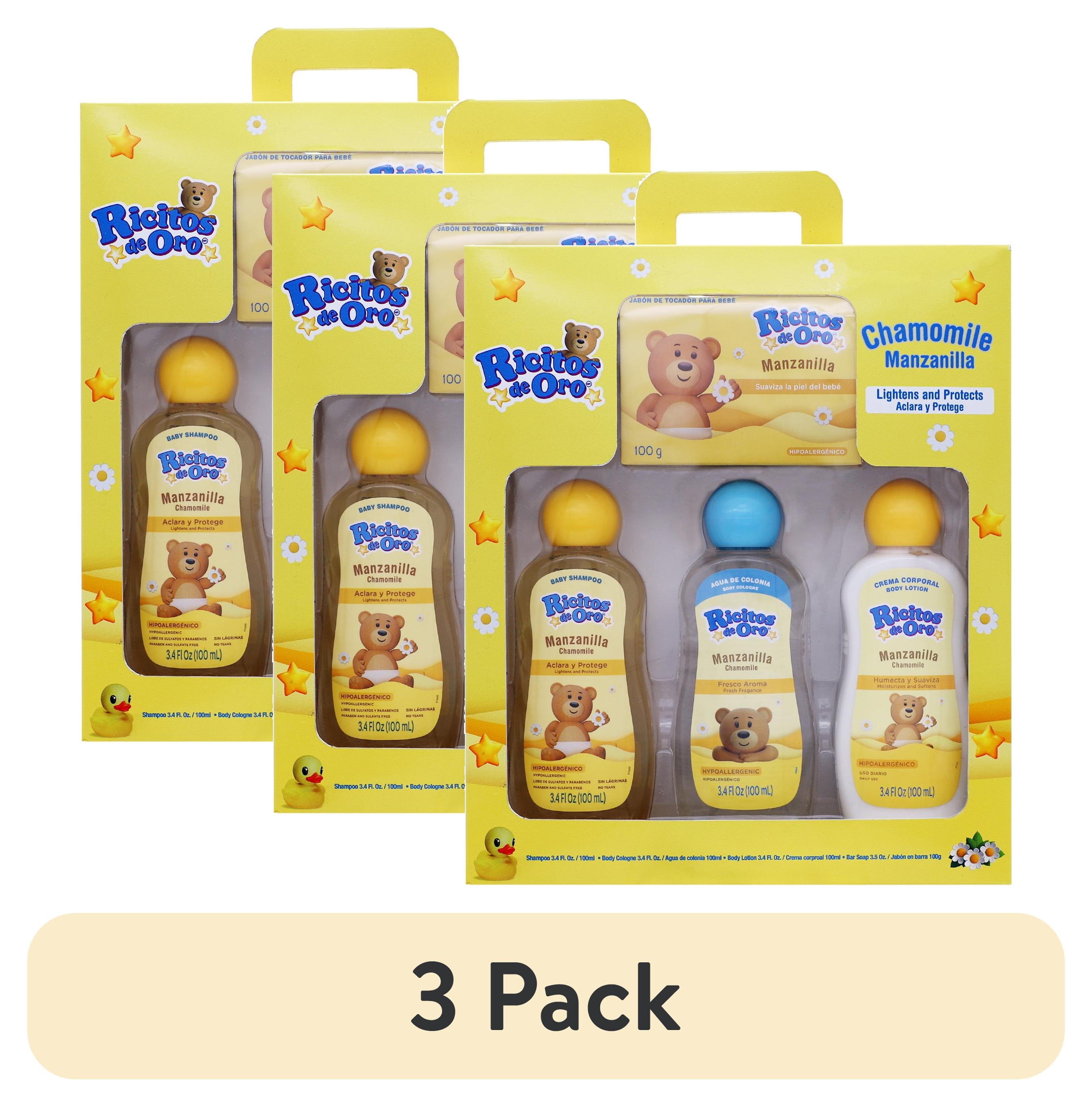 (3 pack) Ricitos de Oro Chamomile Baby Care Kit with Shampoo, Soap, Lotion and Cologne