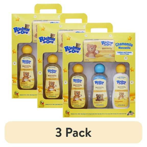 (3 pack) Ricitos de Oro Chamomile Baby Care Kit with Shampoo, Soap, Lotion and Cologne