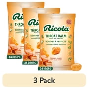 3 pack Ricola Caramel Throat Balm Throat Drops, Soothing Throat Relief, 34 ct