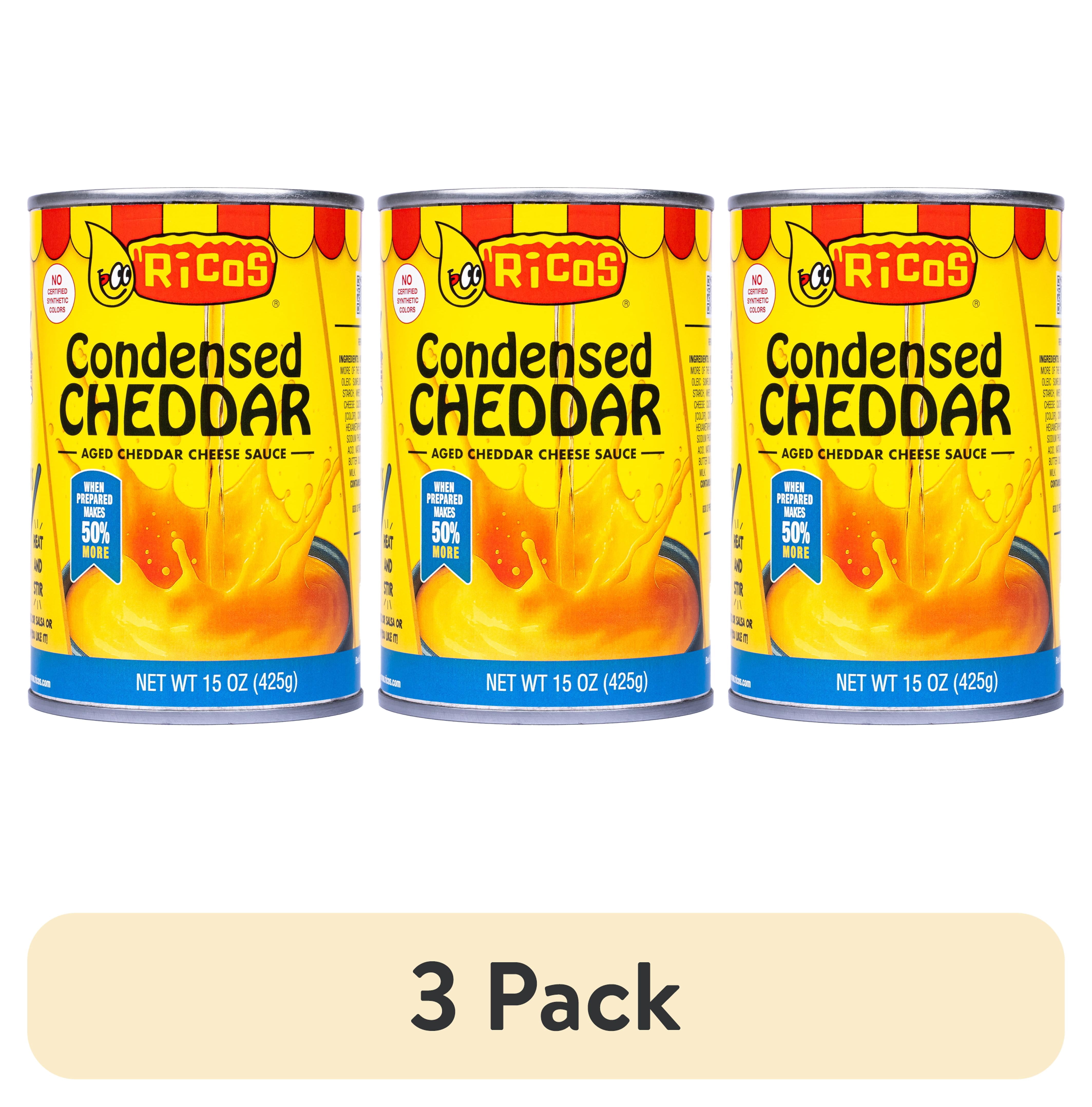 (3 pack) Ricos Condensed Aged Cheddar Cheese Sauce, Shelf-Stable, 15 oz Can, Spreadable