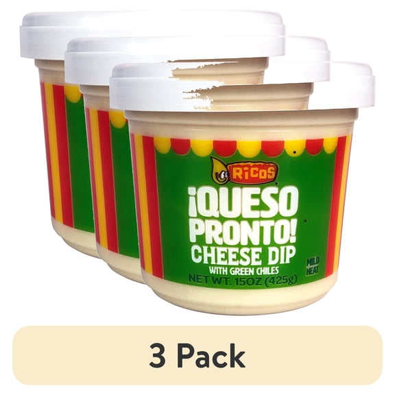(3 pack) RicosĀ® Queso Pronto Mild Cheese Dip & Spread with Green Chiles, 15 oz, Tub, Shelf-Stable