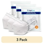 3 pack RightCare KN95 Protective Face Mask with Ear Loops and Shapeable Nose Bridge, Standard Size 10 Pack
