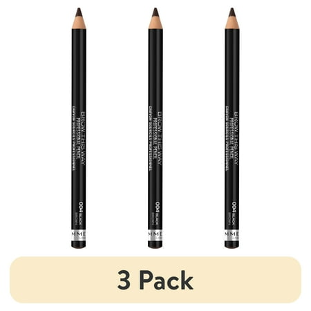 (3 pack) Rimmel Brow This Way Professional Eyebrow Pencil, 004 Black Brown, 0.05 oz