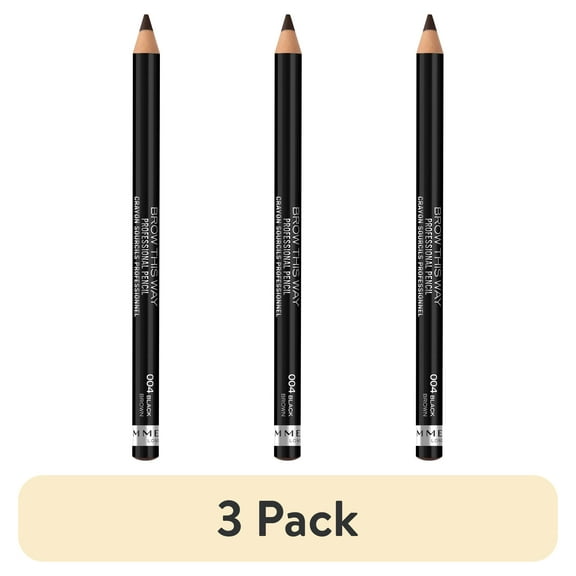 (3 pack) Rimmel Brow This Way Professional Eyebrow Pencil, 004 Black Brown, 0.05 oz