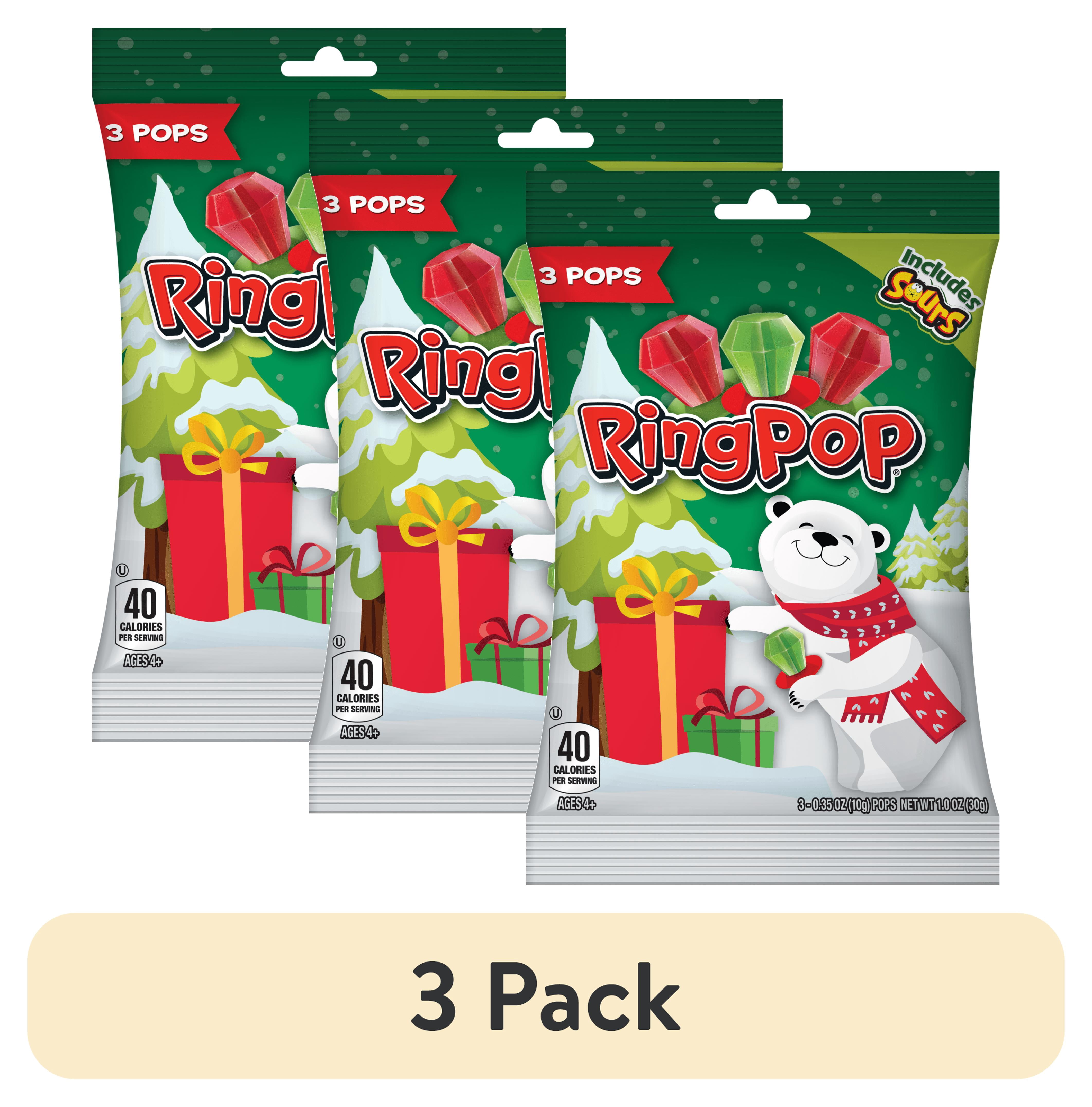 (3 pack) Ring Pop, Holiday Lollipops, Sour Cherry, Watermelon, and Cherry Flavored , Sucker Candy, 1.0 oz, Bag