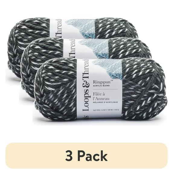(3 pack) Ringspun Yarn by Loops & Threads - Yarn for Knitting - Crochet - Weaving - and Arts & Crafts - Black - Acrylic Blend - 6 oz