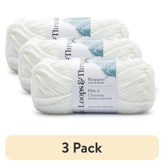 (3 pack) Ringspun Yarn by Loops & Threads - Yarn for Knitting - Crochet - Weaving - and Arts & Crafts - White - Acrylic Blend - 6 oz