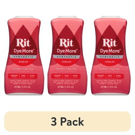 (3 pack) Rit DyeMore Synthetic Fabric Dye – 7 fl oz Bottle, Color for Polyester, Nylon & Acrylic Surfaces- Racing Red