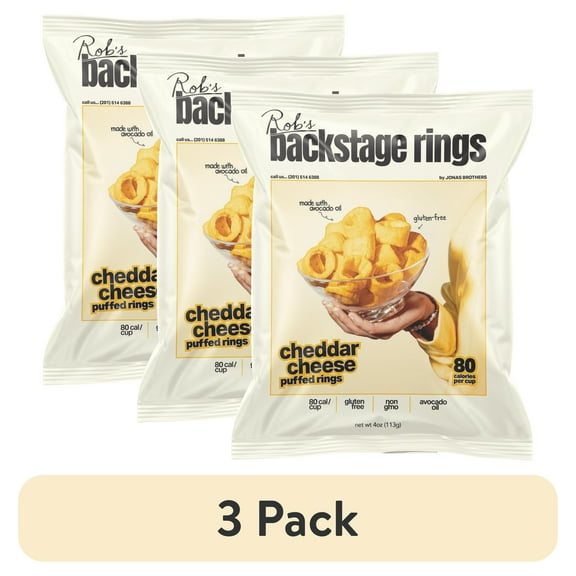 (3 pack) Rob's Backstage Rings, Gluten-Free, Cheddar Puffed Snack, 4oz