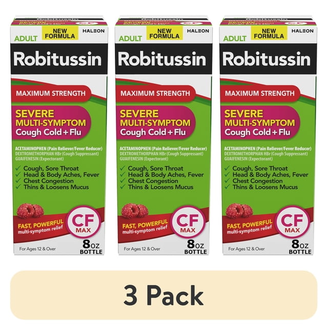 (3 pack) Robitussin CF Max Severe Multi-Symptom Relief Cough Cold and ...