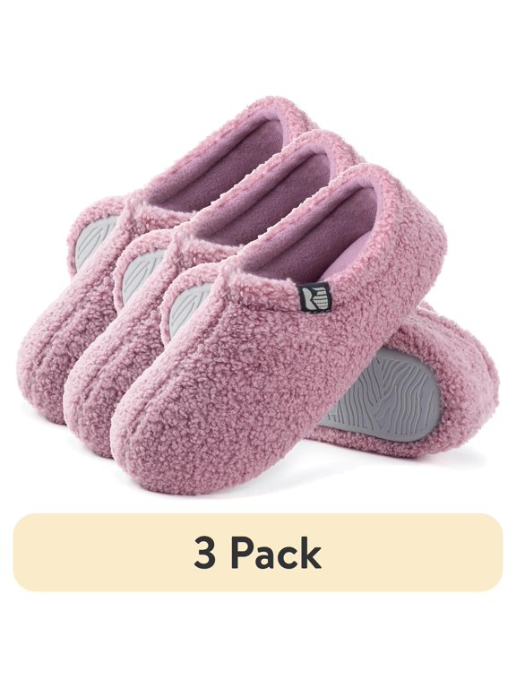 (3 pack) RockDove Women's Teddy Fleece Closed Back Indoor Slipper