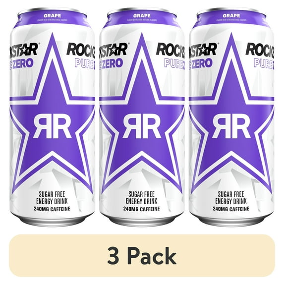 (3 pack) Rockstar Pure Zero Sugar Grape Energy Drink, 16 fl oz Can