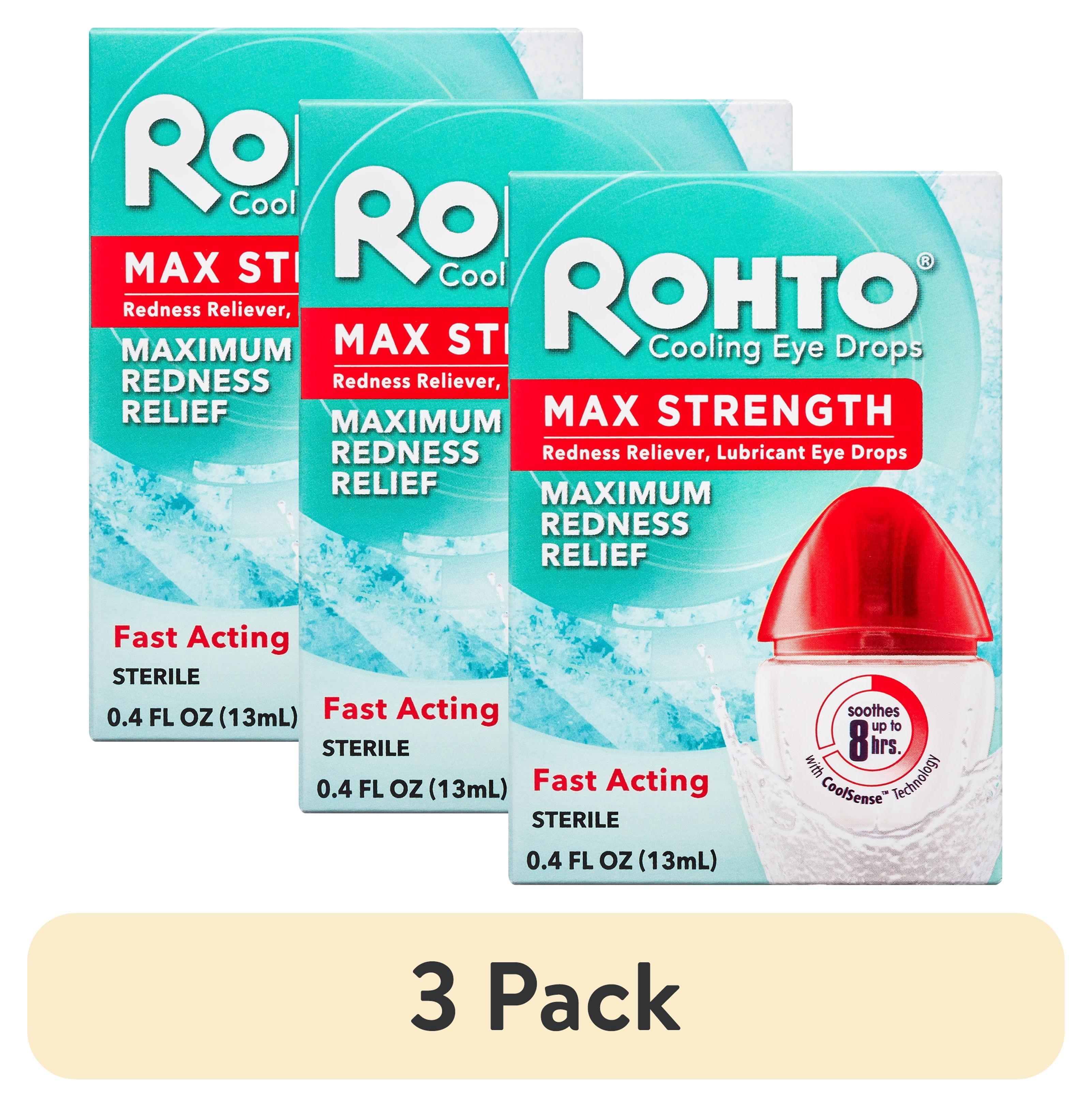 (3 pack) Rohto Maximum Strength Redness Reliever and Lubricant Eye Drops, 0.4 fl oz