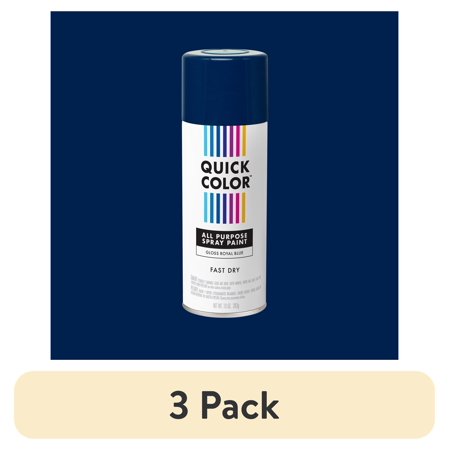(3 pack) Royal Blue, Quick Color All Purpose Gloss Spray Paint-390616, 10 oz