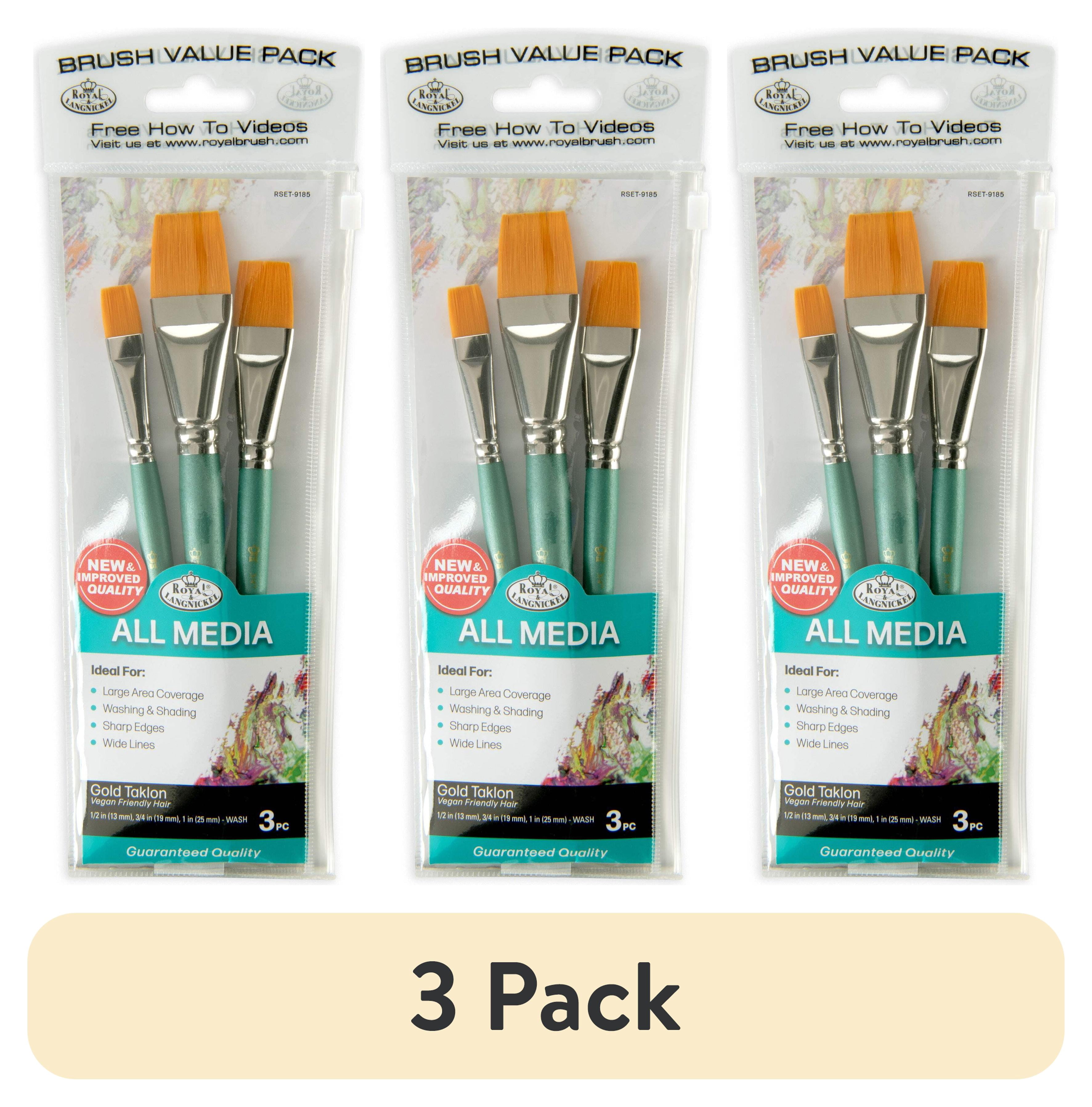 (3 pack) Royal & Langnickel Glaze Wash Golden Taklon Art Brushes 3 piece