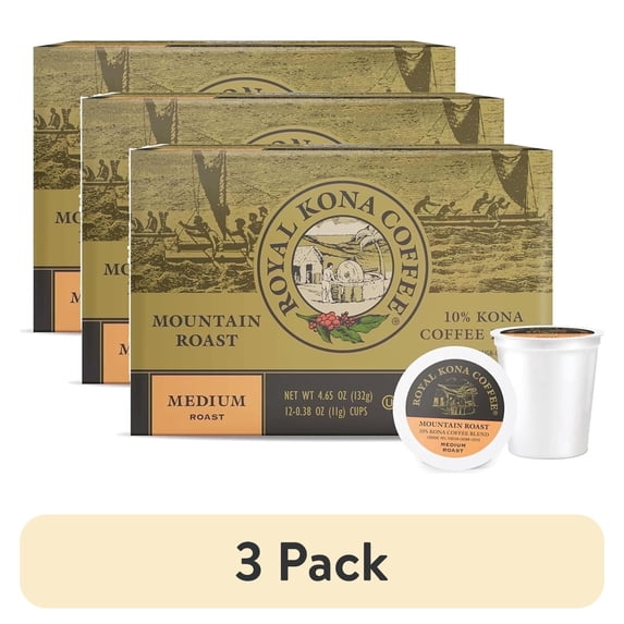 (3 pack) Royal Kona Coffee Medium Roast Coffee Pods, Mountain Roast Flavor, 12 Count
