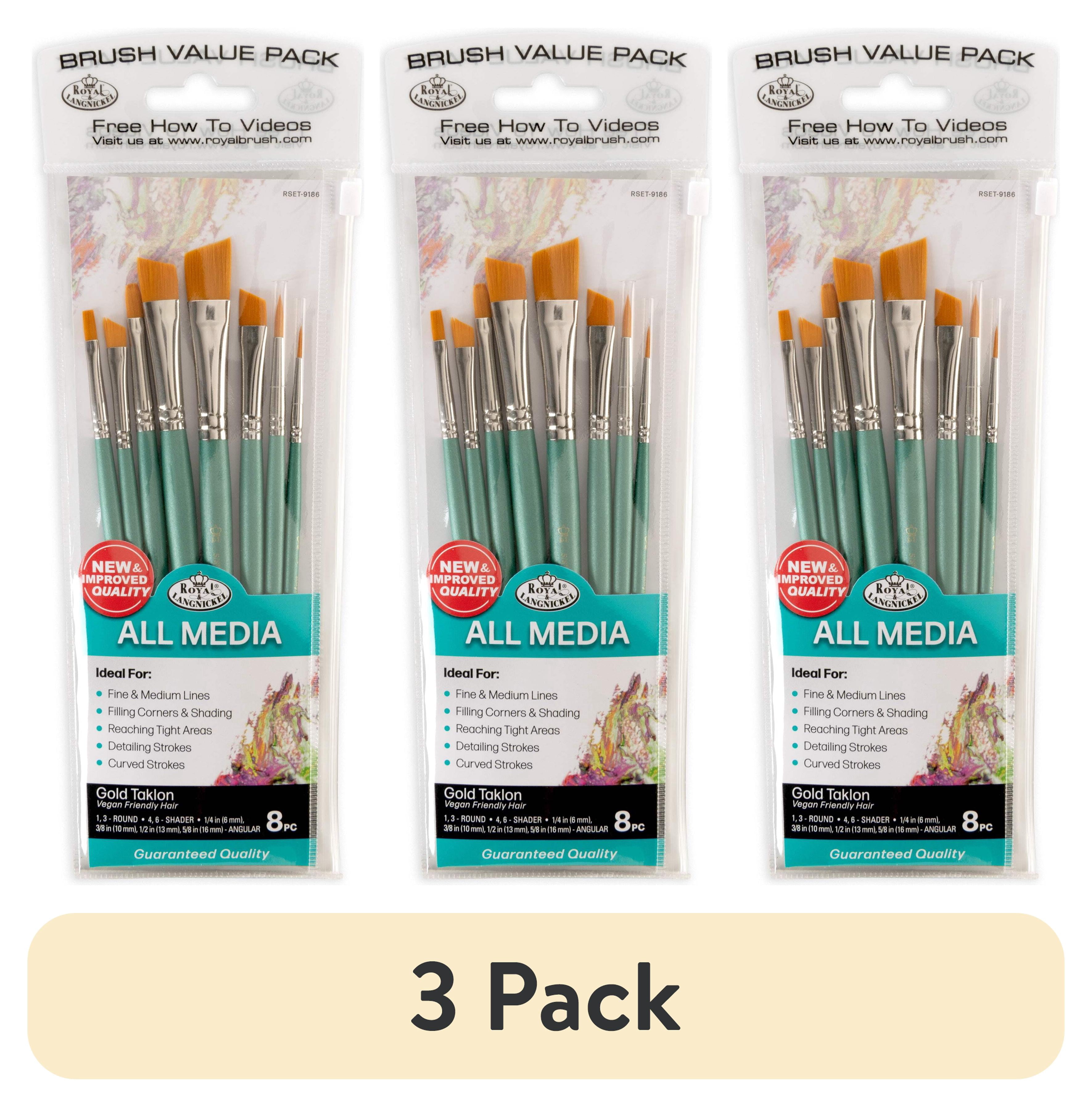 (3 pack) Royal & Langnickel Assorted Shape Golden Taklon Art Brush Set 8 pieces